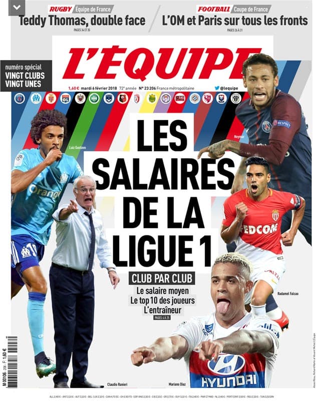 Maiores salários da França - L'Équipe