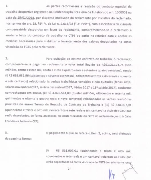 Documento do TRT - Cavalieri e Fluminense