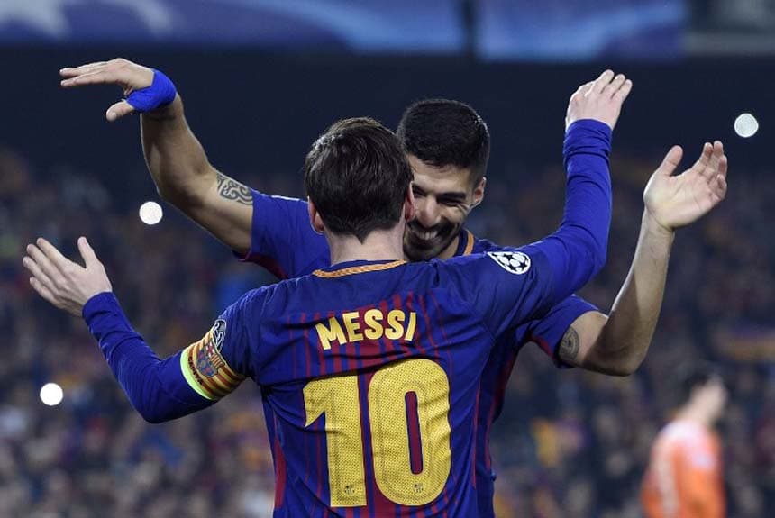 O Barcelona de Messi comemorou o 3 a 0 sobre o Chelsea