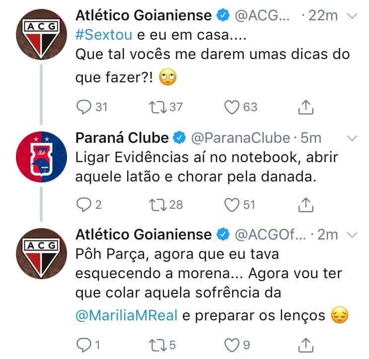 Interação entre os perfis de Corinthians e Atlético-GO no Twitter