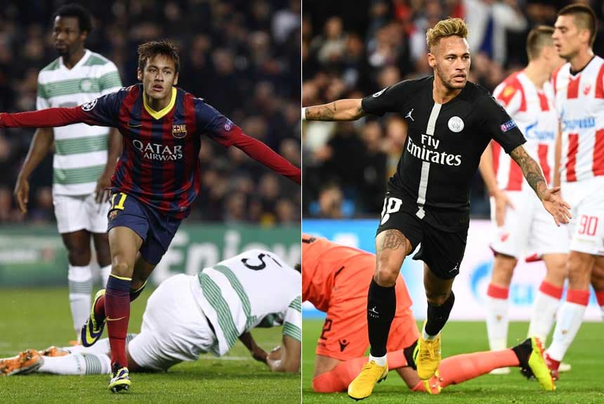 Neymar - Barcelona 6x1 Celtic - 2013/2014 e PSG 6x1 Estrela Vermelha 2018/19