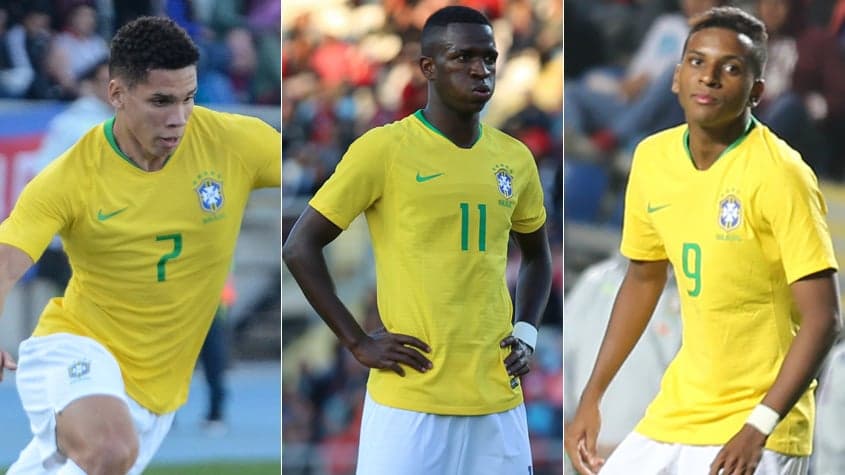 Montagem Paulinho, Vinicius Jr e Rodrygo, todos da Seleção Brasileira Sub-20