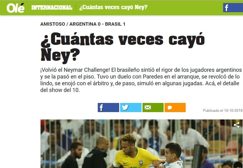 Diário Olé - Neymar - Brasil x Argentina