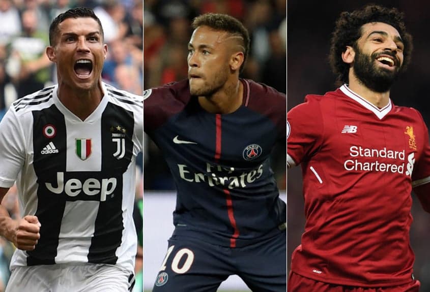 Montagem - Cristiano Ronaldo (Juventus), Neymar (PSG) e Salah (Liverpool)