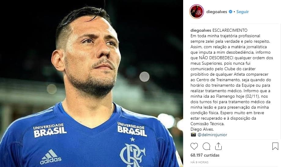Diego Alves publicou nota em redes sociais