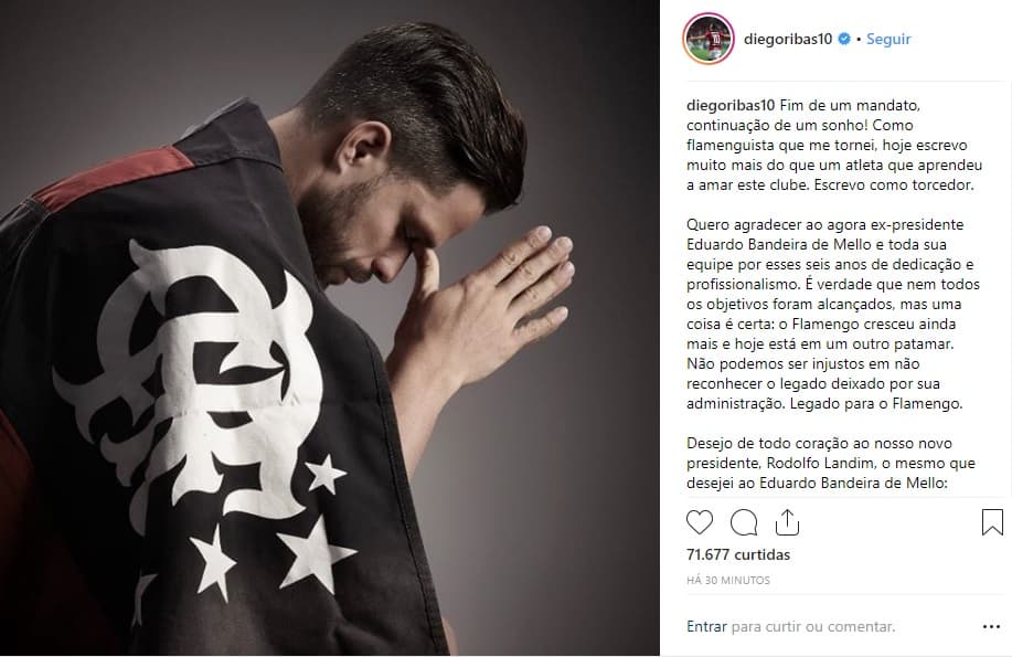 Diego publicou carta agradecendo a Bandeira de Mello