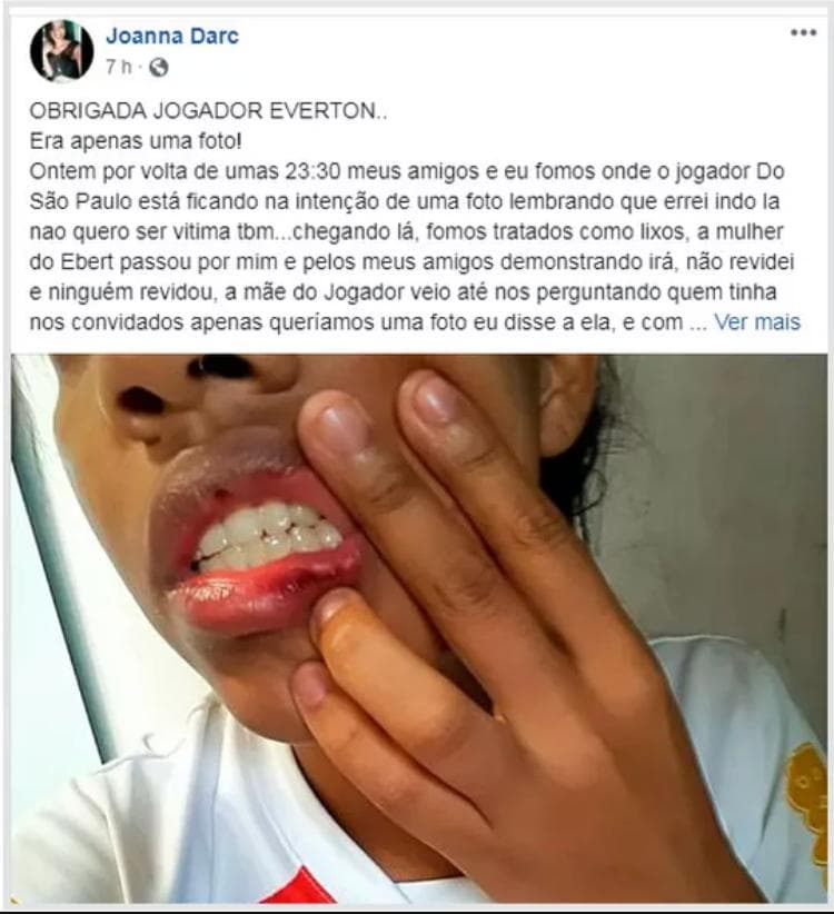 Garota alega ter sido agredida pela família do jogador do São Paulo
