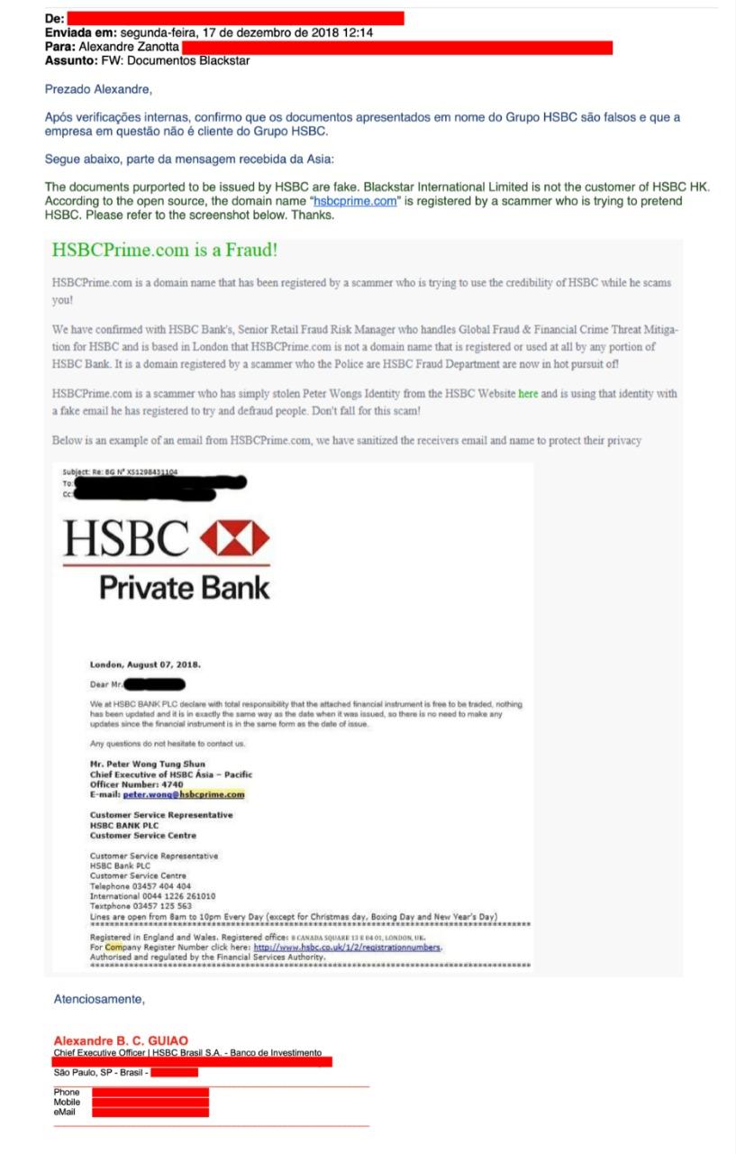 HSBC apontou falsidade