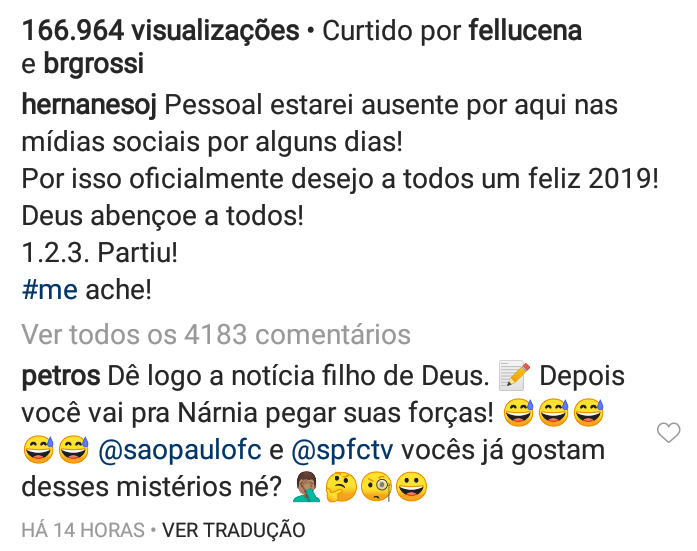 Comentário de Petros gerou forte repercussão entre os torcedores do São Paulo