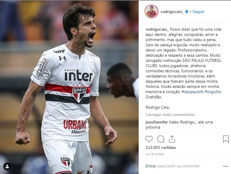 Rodrigo Caio se despede do São Paulo