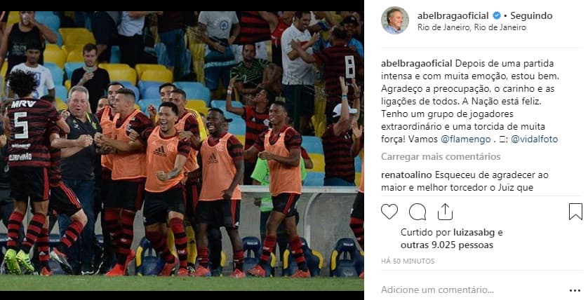 Internado, Abel Braga se manifestou por redes sociais