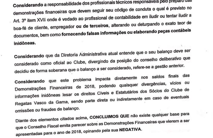 Documento Conselho Fiscal Vasco