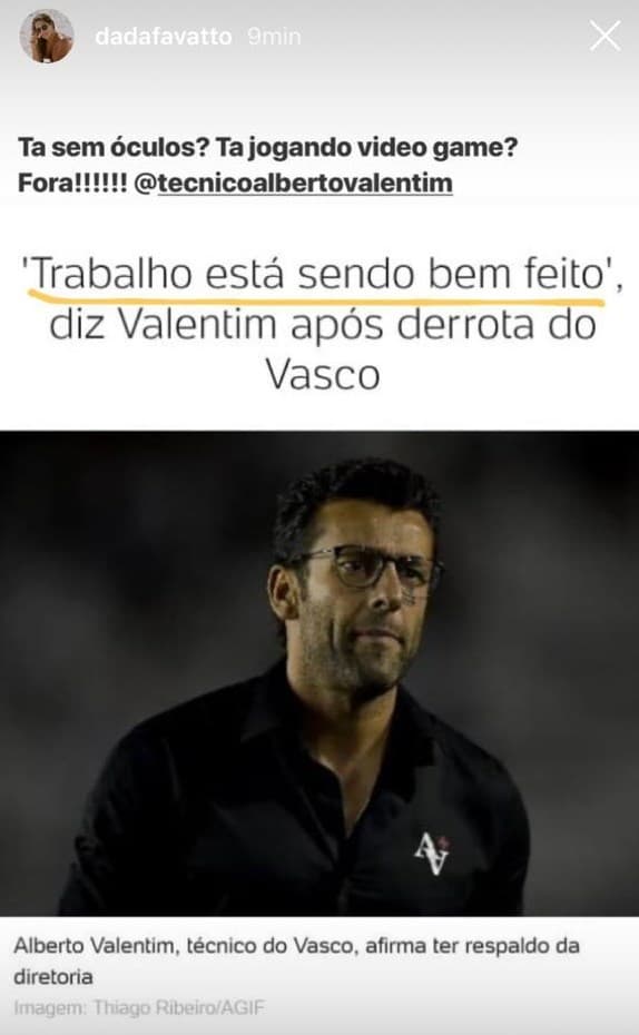 Vascaína, filha de Romário pede saída do técnico Alberto Valentim