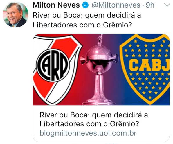 Milton Neves - Twitter (Grêmio)