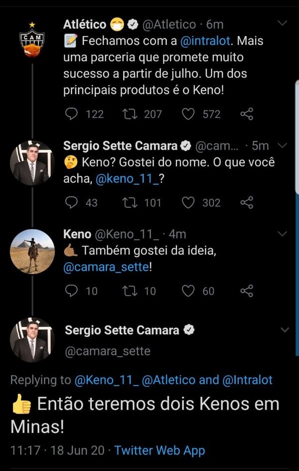 Diálogo do anúncio de Keno feito no Twitter