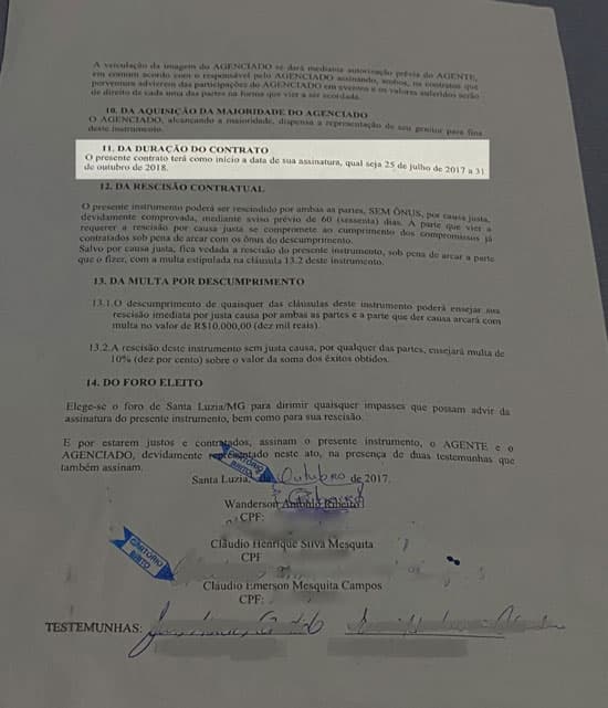 Contrato assinado pelas duas partes expirou em 31/10/2018