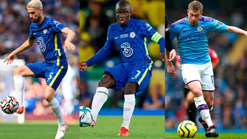 Jorginho (Chelsea), Kanté (Chelsea) e De Bruyne (Manchester City)