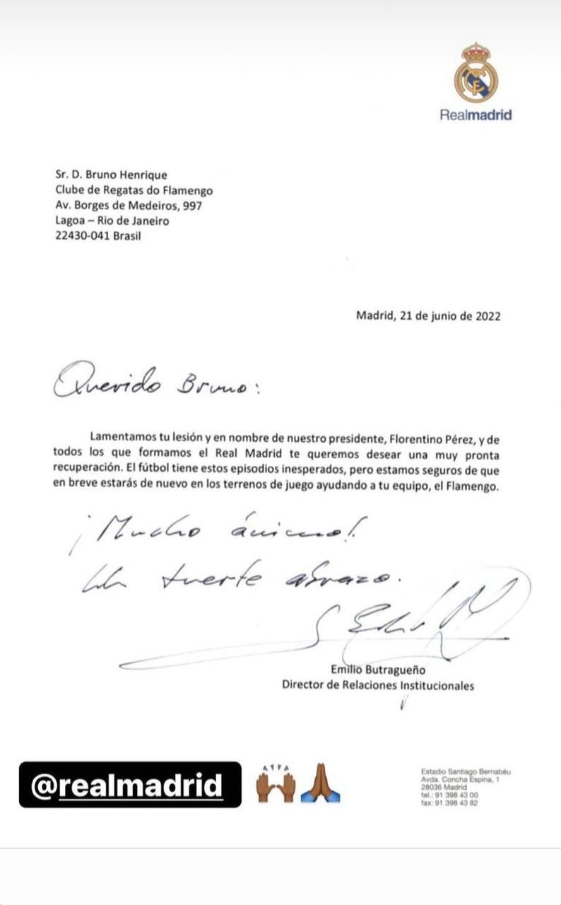 Carta do Real Madrid a Bruno Henrique 2
