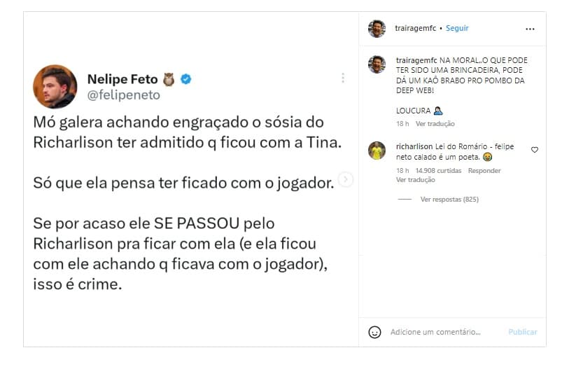 Comentário de Richarlison sobre Felipe Neto