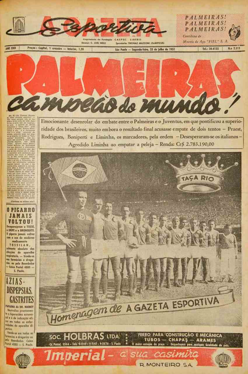 Esporte Rio: SE Palmeiras (Brasil) Campeã do Torneio de Clubes Campeões -  Copa Rio de 1951