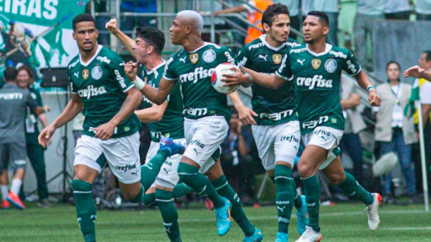 Sao Paulo, Brazil. 03rd Apr, 2022. SP - Sao Paulo - 03/04/2022 - PAULISTA  2022 FINAL, PALMEIRAS X SAO PAULO - Ze Rafael jogador do Palmeiras comemora  seu gol com Rony jogador