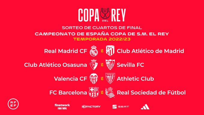 Estes são os jogos das quartas de final da Copa do Rei