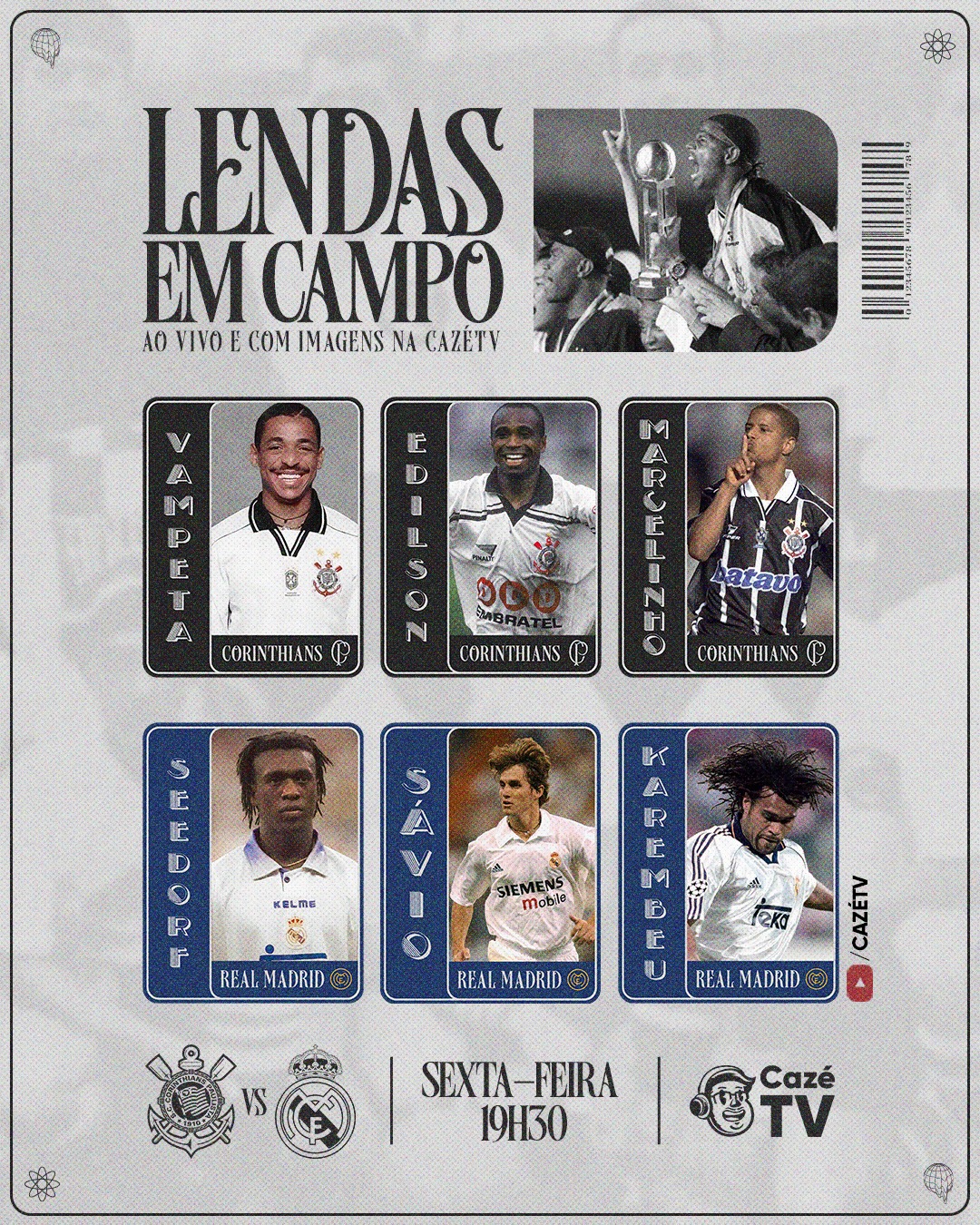 Lendas do Corinthians e Real Madrid se enfrentam na comemoração de